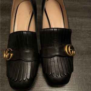 Gucci Marmont GG Black Leather Loafer Heels - Size 42